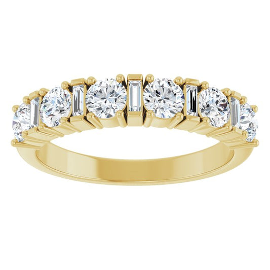 Baguette and Round Diamond Stackable Wedding Band 1.00CTW
