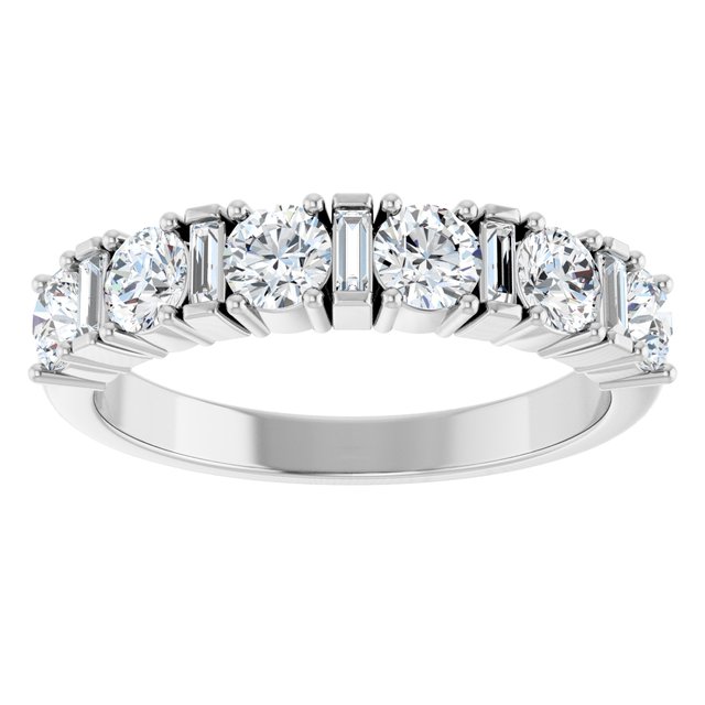 Baguette and Round Diamond Stackable Wedding Band 1.00CTW