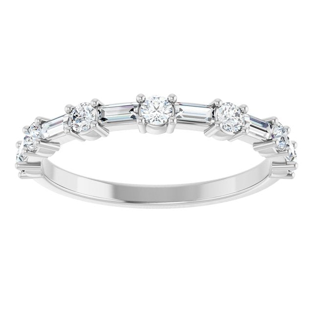 Baguette and Round Diamond Prong Set Anniversary Band 1/2CTW