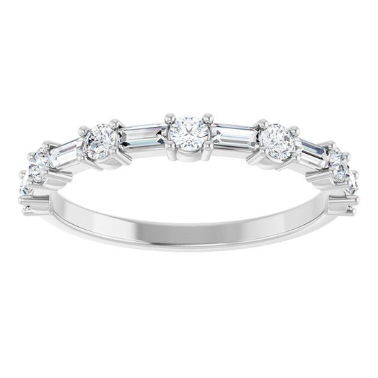 Baguette and Round Diamond Prong Set Anniversary Band 1/2CTW