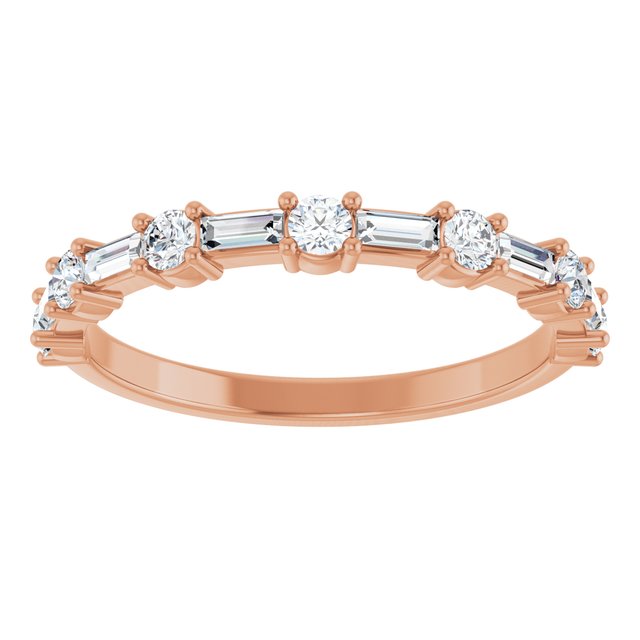 Baguette and Round Diamond Prong Set Anniversary Band 1/2CTW