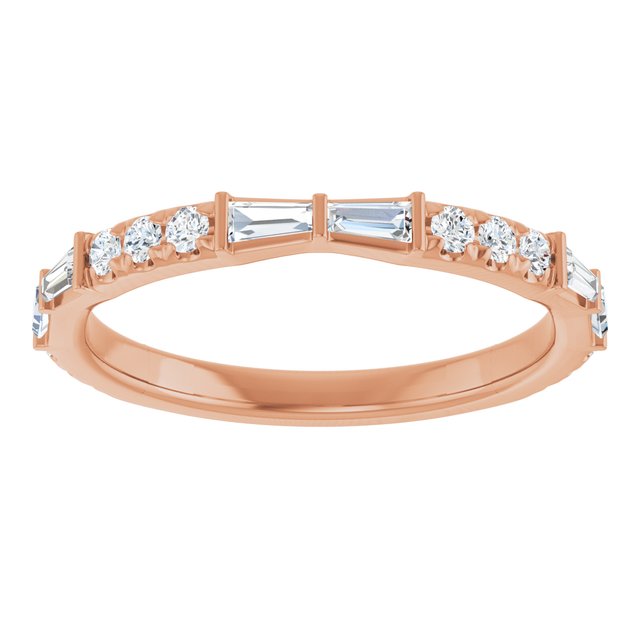 14K Baguette and Round Diamond Stackable Wedding Band