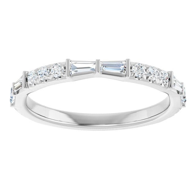 14K Baguette and Round Diamond Stackable Wedding Band