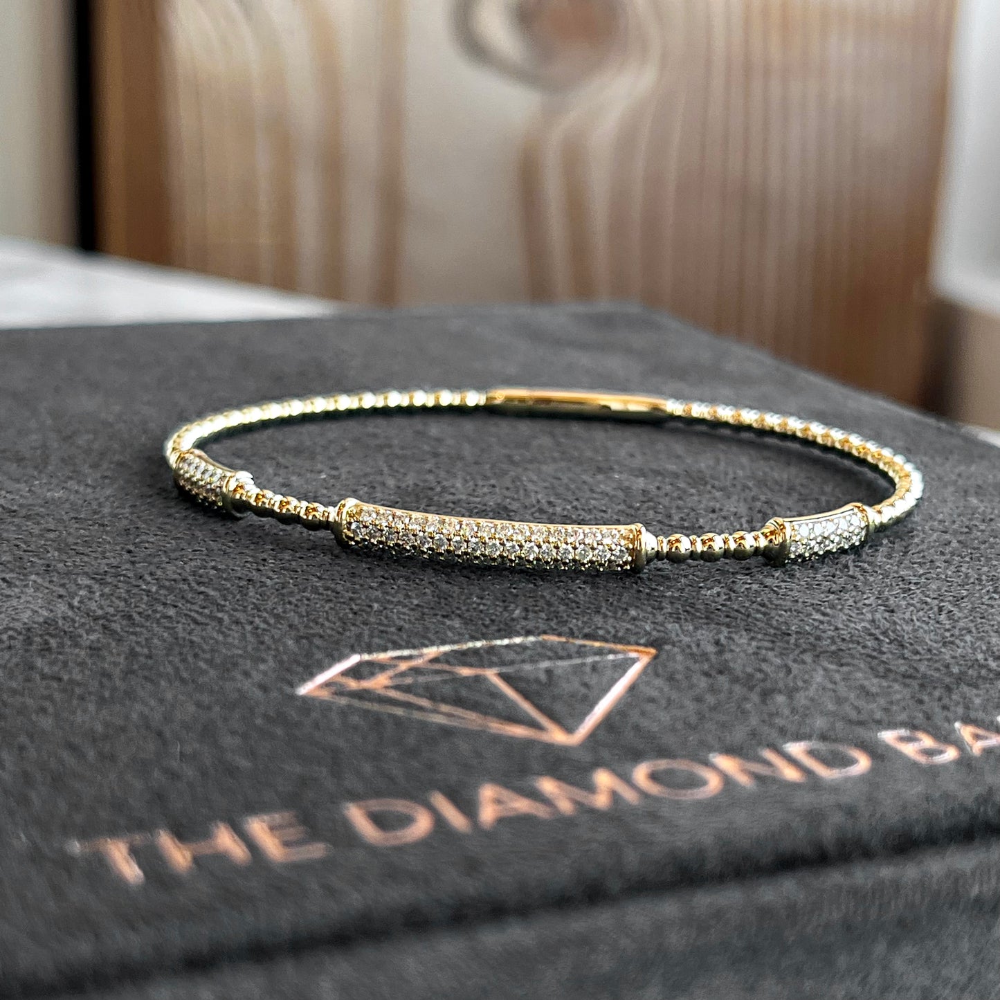 14K Yellow gold Pave Diamond 3-Station Flexible Bracelet