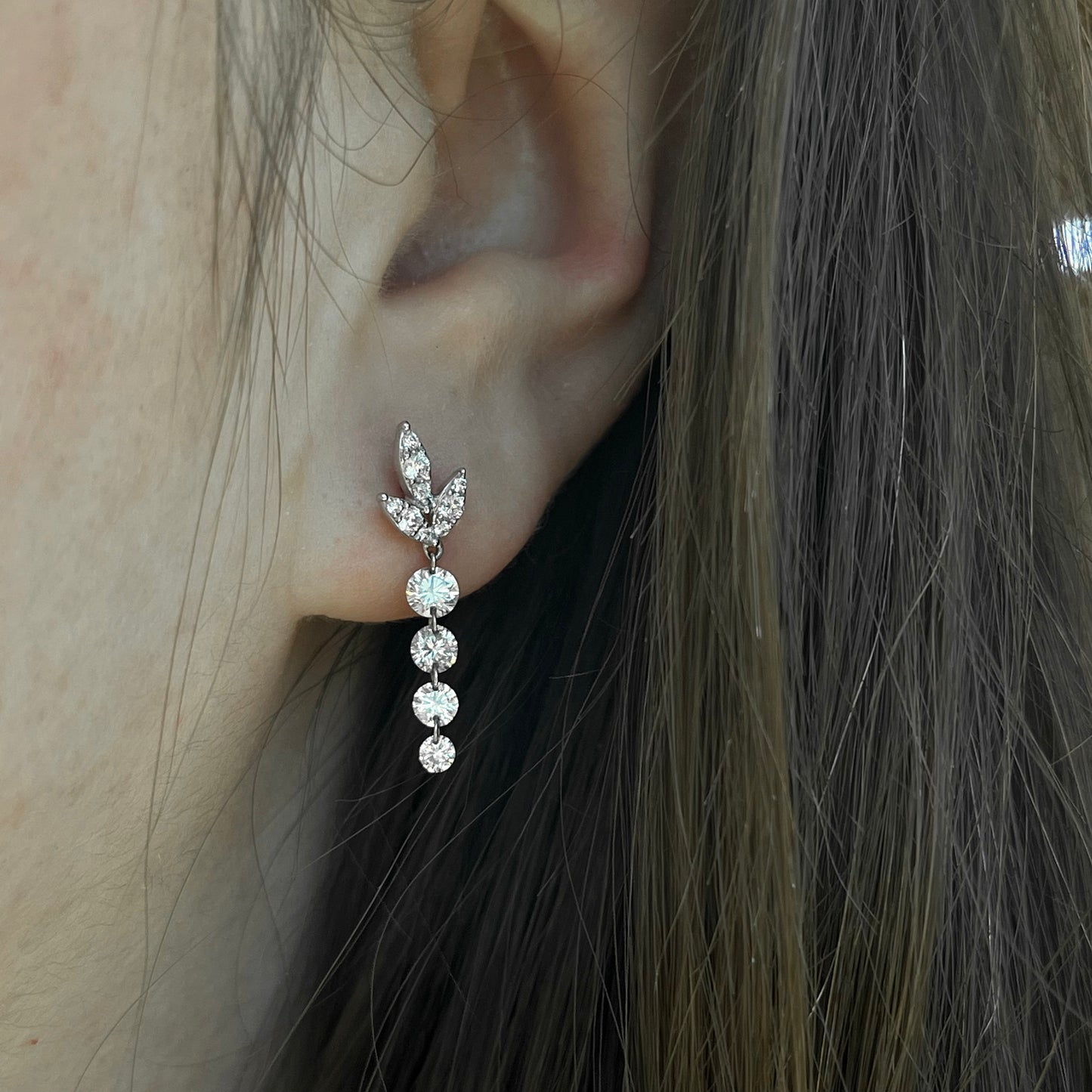 14K White Gold Floral Floating Diamond Earrings