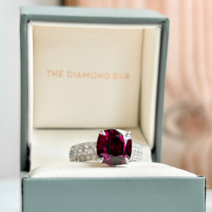 14K White Gold Rhodolite Garnet and Diamond Ring