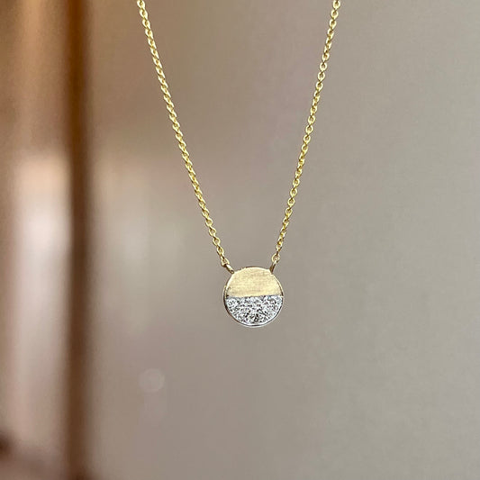 14K Yellow Gold Half Pavé Disc Necklace