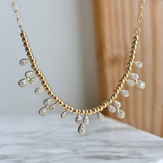 14K Yellow Gold "Raindrop" Diamond Riviera Necklace