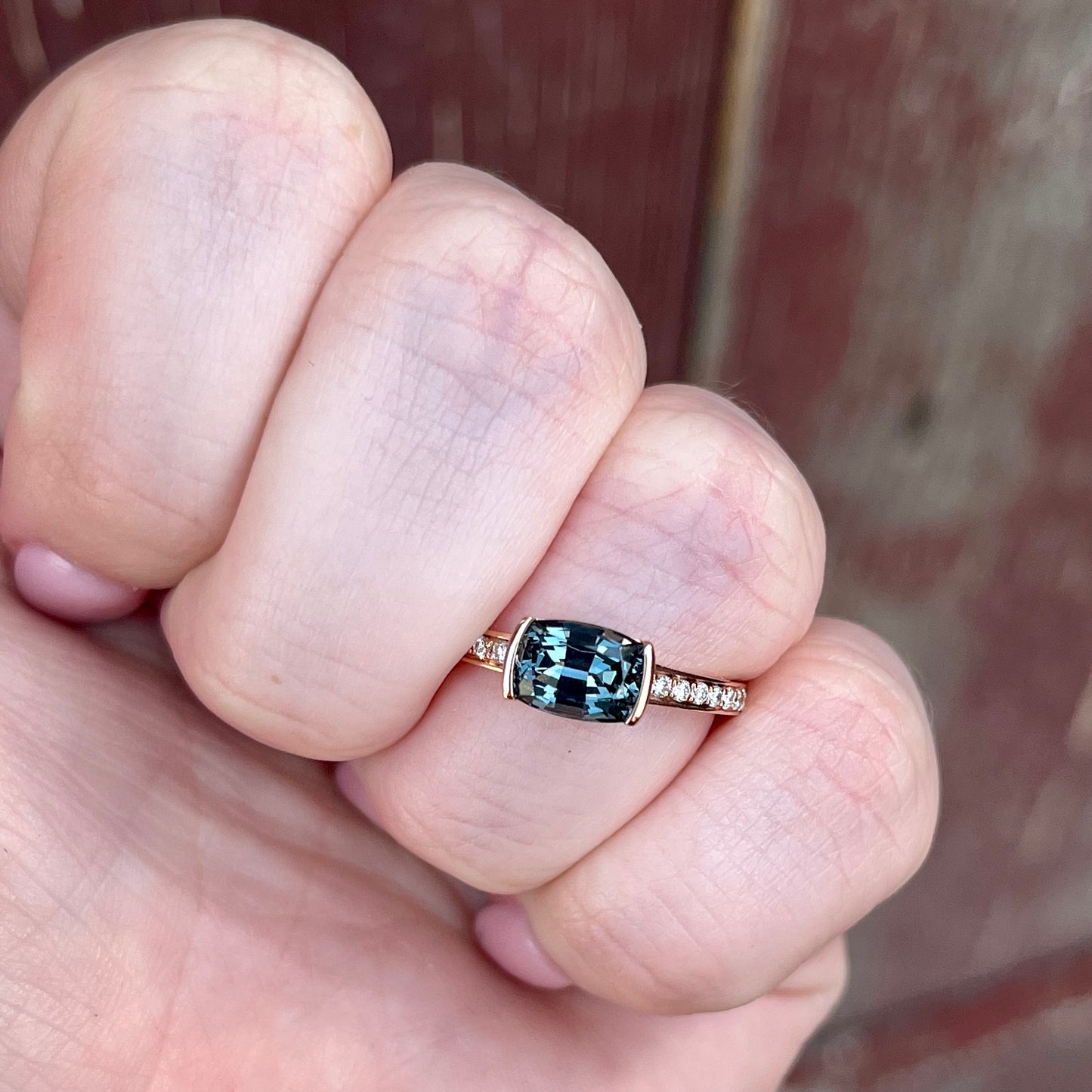 14K Rose Gold East/West Gray Spinel and Diamond Ring