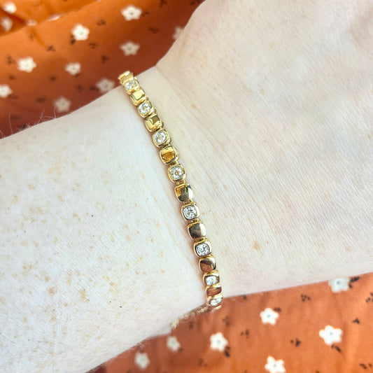 14K Yellow Gold Diamond "Square" Line Bracelet