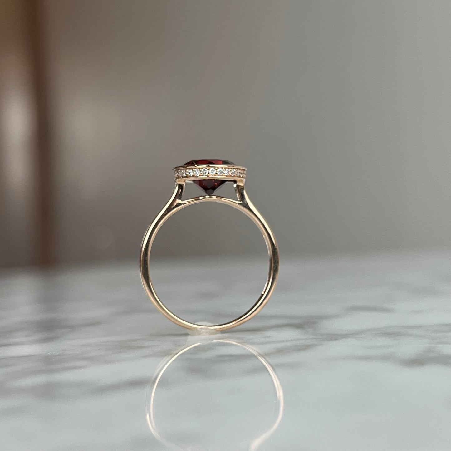 14K Rose Gold Bezel Set Garnet Ring 2.35CT