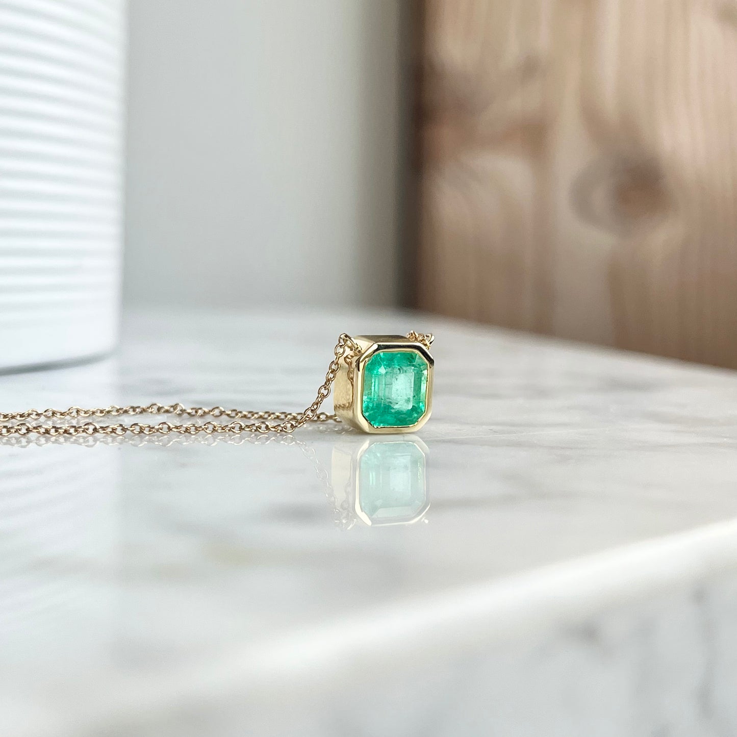14K Yellow Gold Emerald Bezel Necklace