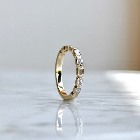 14K Yellow Gold Bezel Emerald Cut Diamond Wedding Band