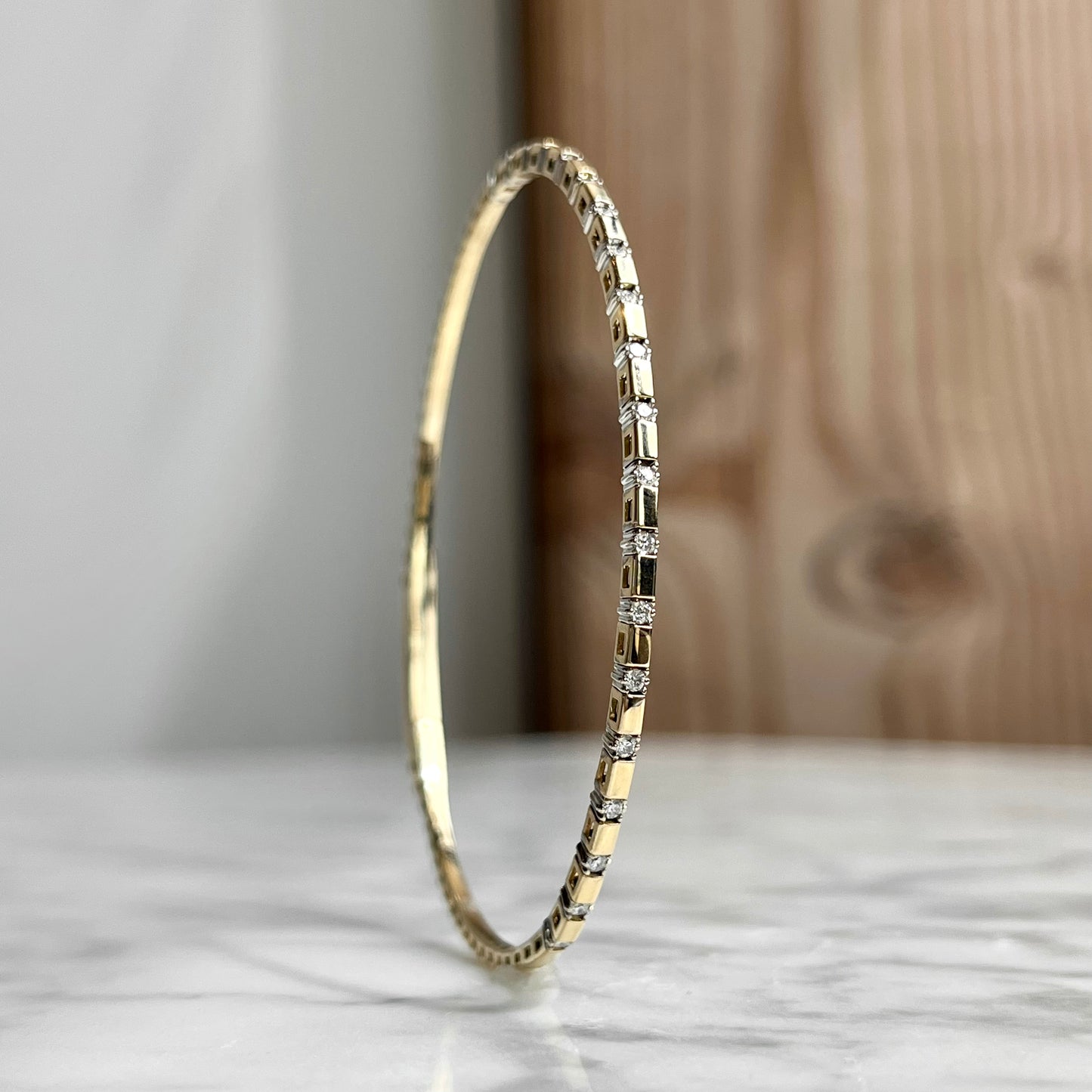 14K Yellow Gold Diamond "Bar" Flexible Bangle Bracelet