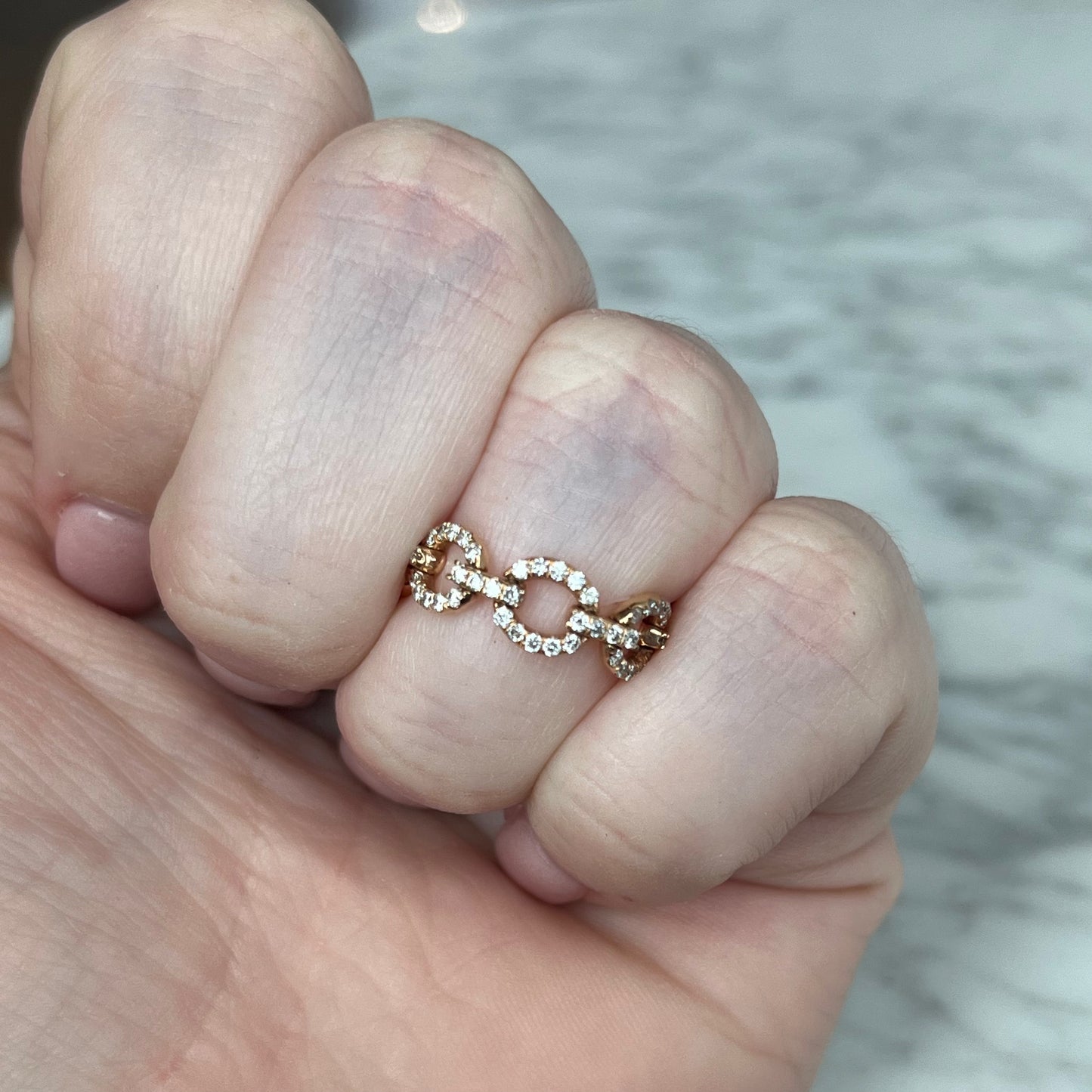 18K Rose Gold "Movable" Link Diamond Ring