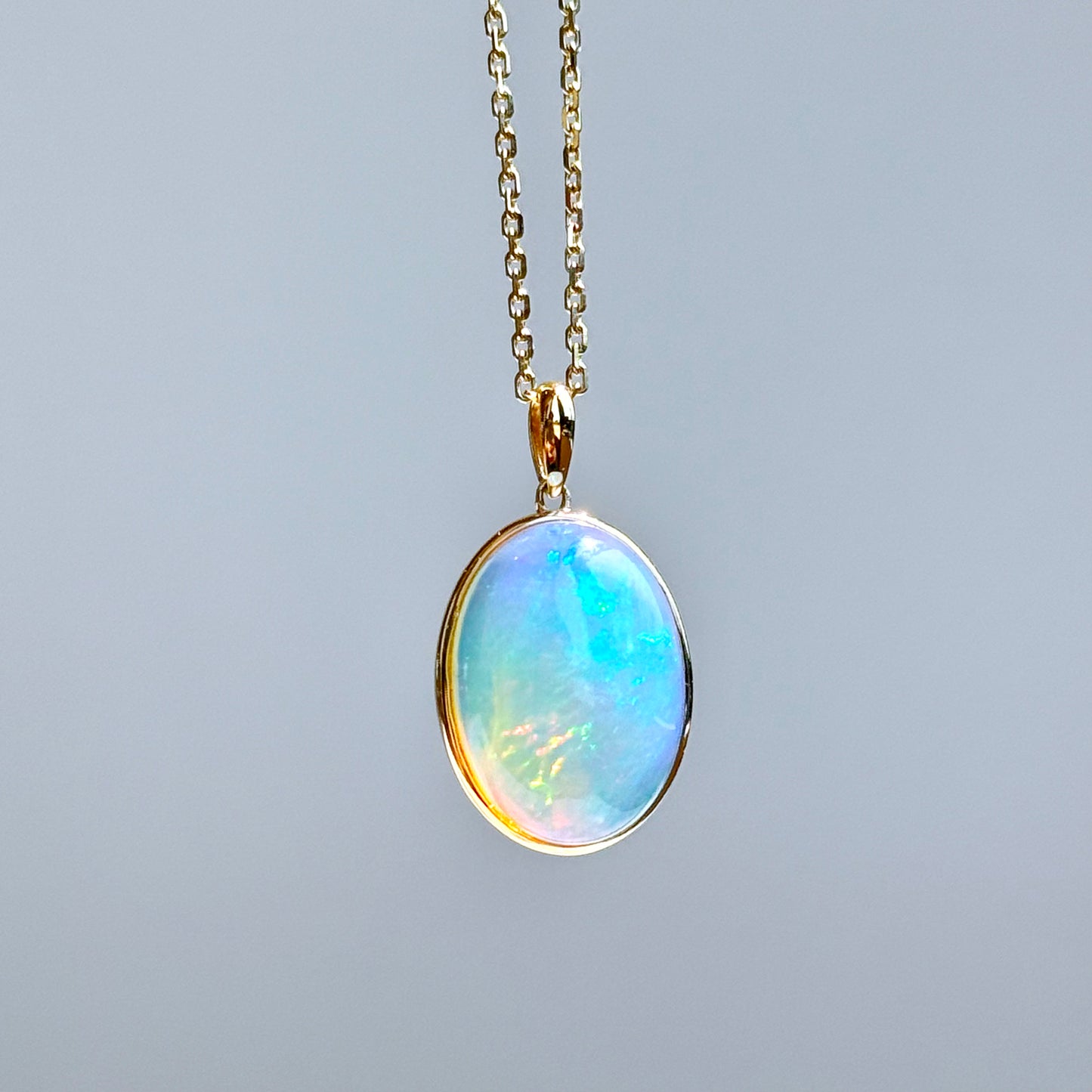 14K Yellow Gold Ehiopian Opal Bezel Necklace