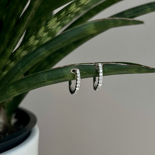 14K Diamond Huggie Hoop Earrings