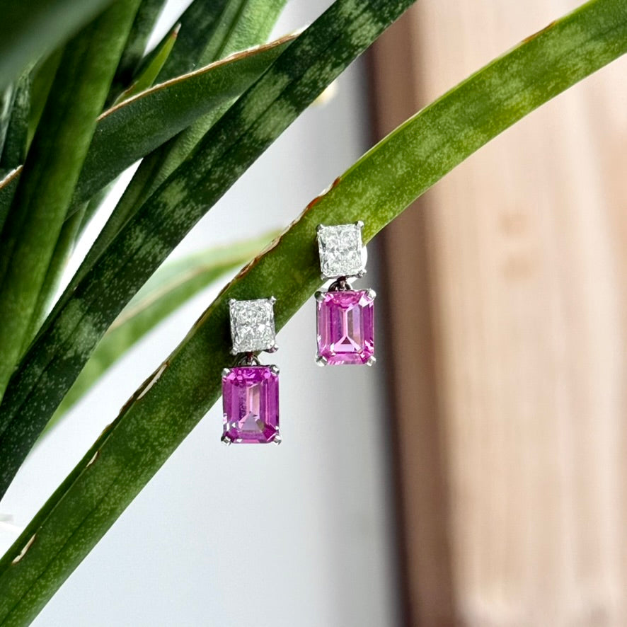 Platinum Sapphire and Diamond Dangle Stud Earrings