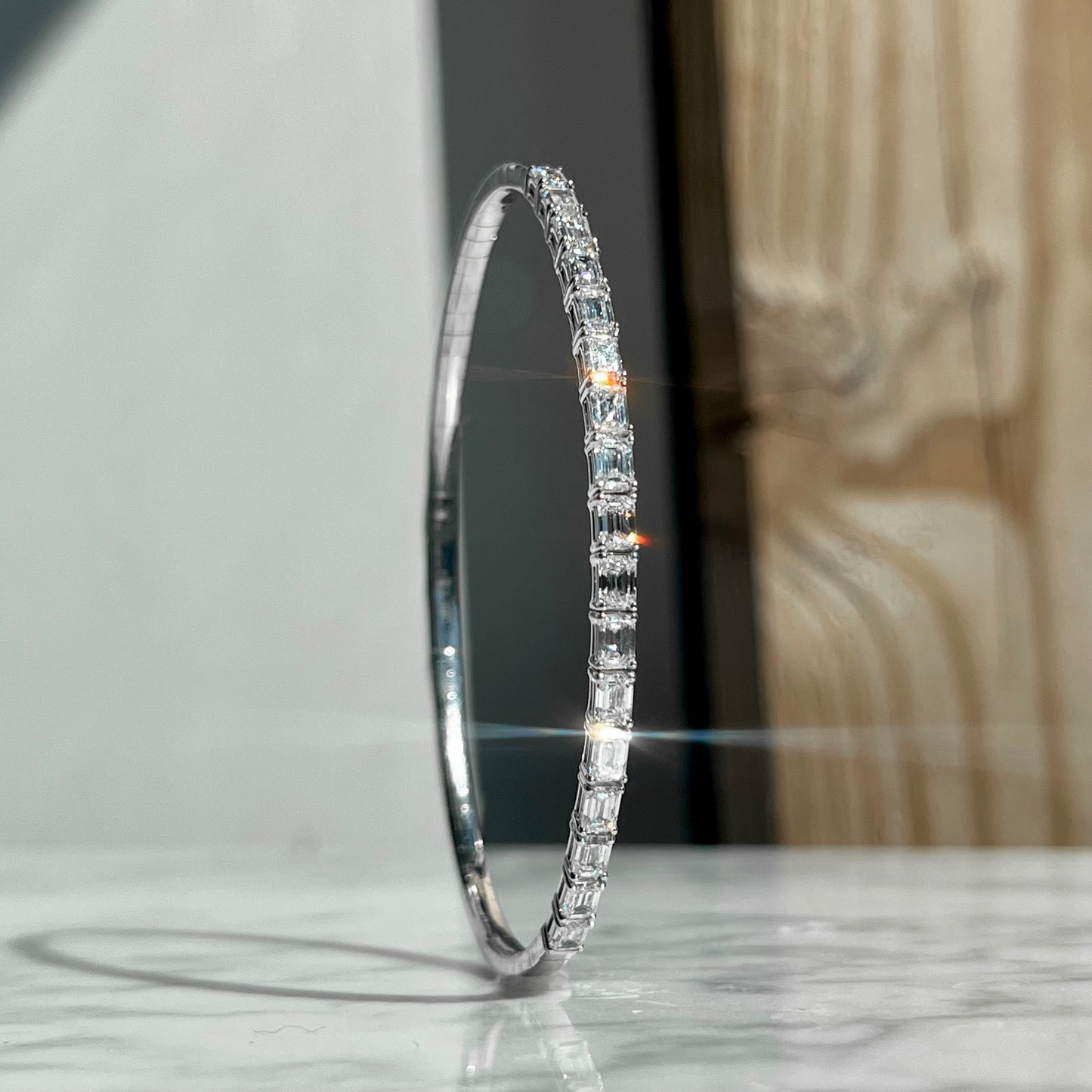 14K Emerald Cut Diamond Flexible Bangle Bracelet 2.50CTW