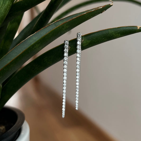 14K White Gold Diamond Bar Earrings