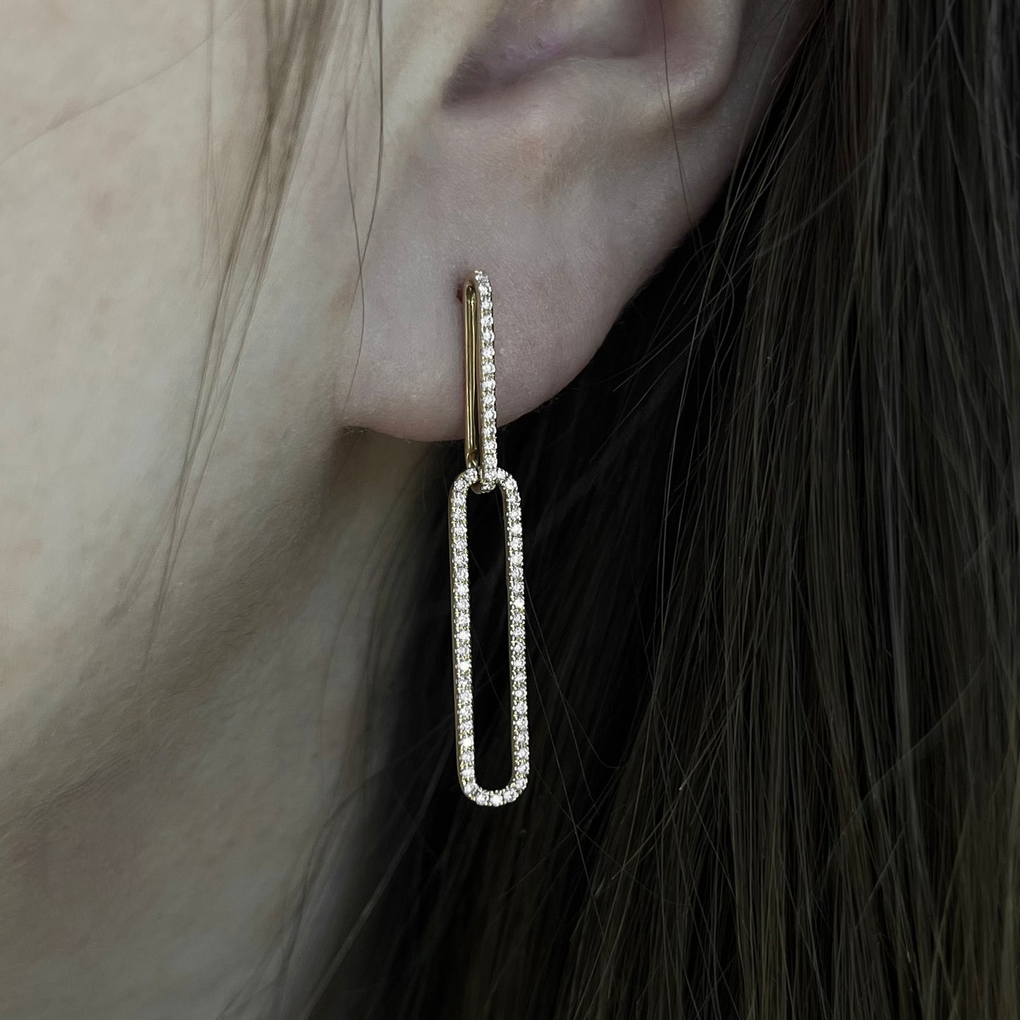 14K Yellow Gold Diamond Paperclip Link Dangle Earrings 32/100CTW