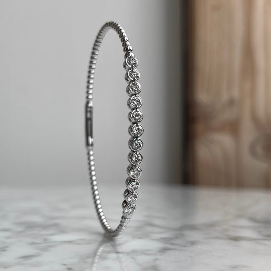 14K White Gold Bezel Diamond Flexible Bangle Bracelet