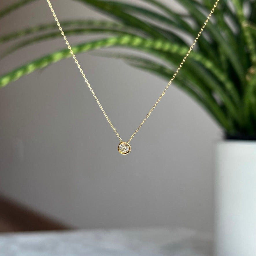 18K natural diamond round bezel necklace 10/100CT