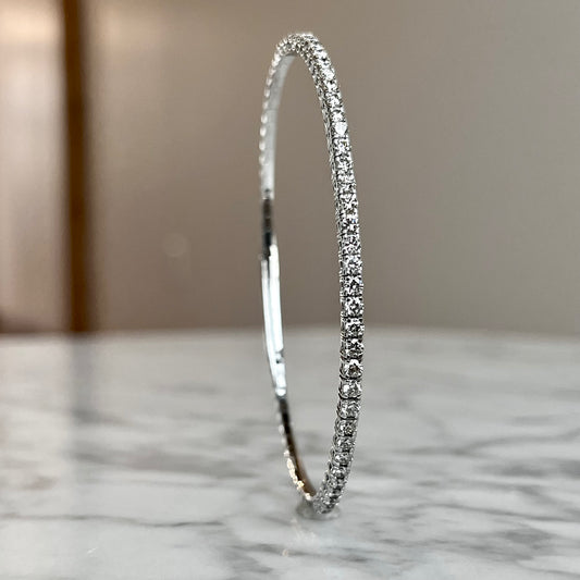 14K White Gold Diamond Flexible Bangle Bracelet 1.48CTW