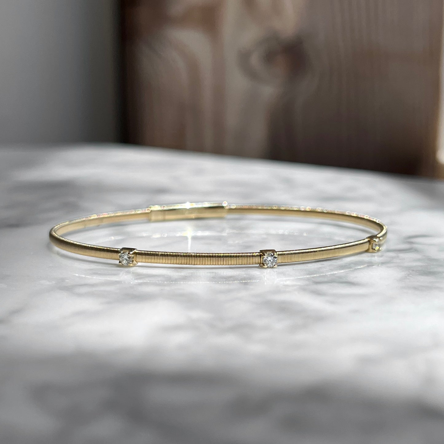 14K Yellow Gold Diamond Flexible Bangle Braclet