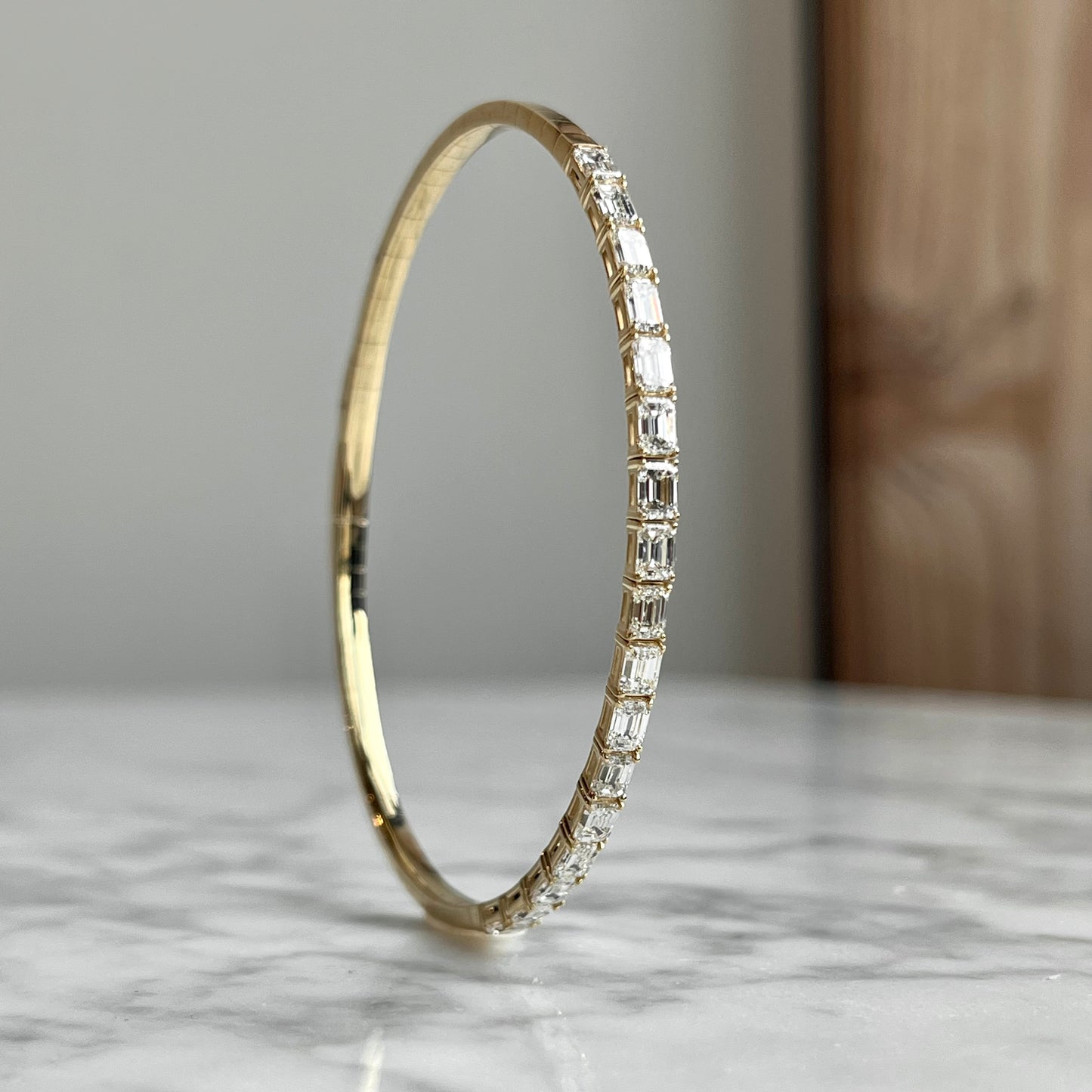 14K Emerald Cut Diamond Flexible Bangle Bracelet 2.50CTW