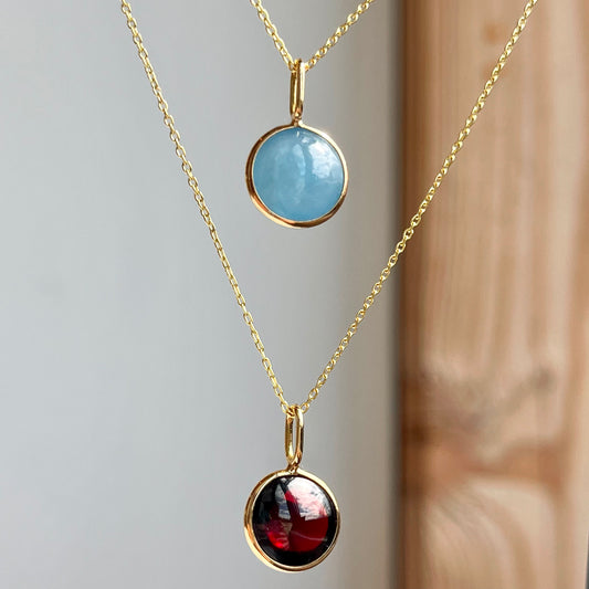 14K Yellow gold Double Cabochon Birthstone Bezel Necklace