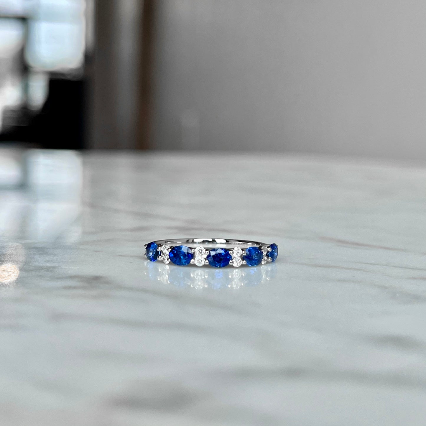 18K White Gold Sapphire and Diamond Band