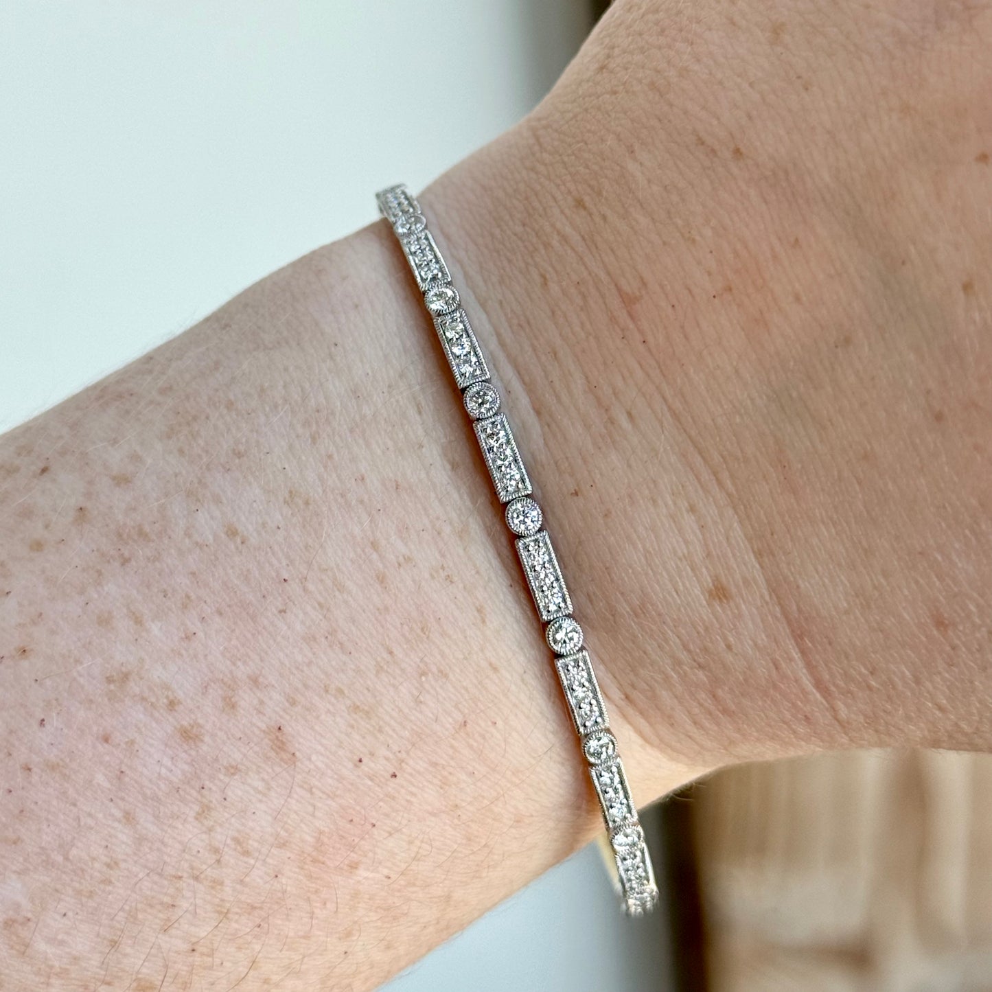 14K Yellow and White Gold Vintage Inspired Flexible Bangle Bracelet