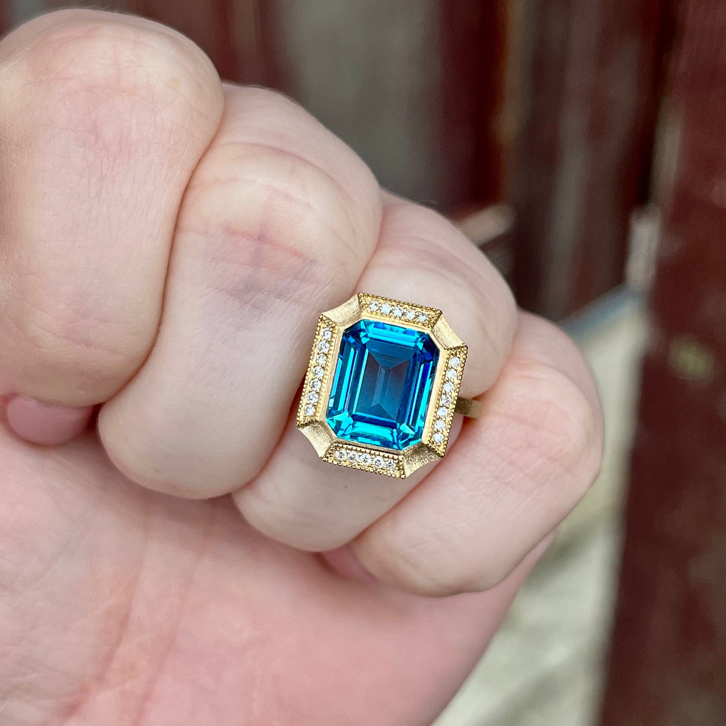 14K Yellow Gold Diamond and Topaz Ring