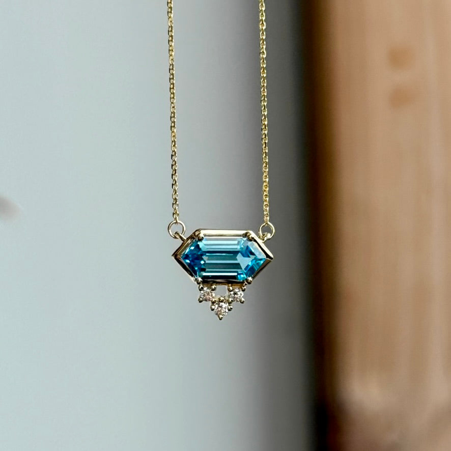 14K Yellow Gold Topaz and Diamond Necklace