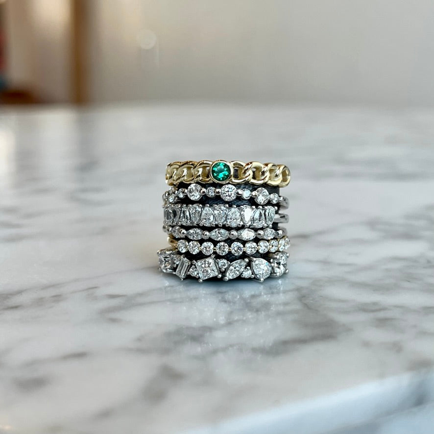 Alternating Round Single Prong Natural Diamond Wedding Band 3/8CTW