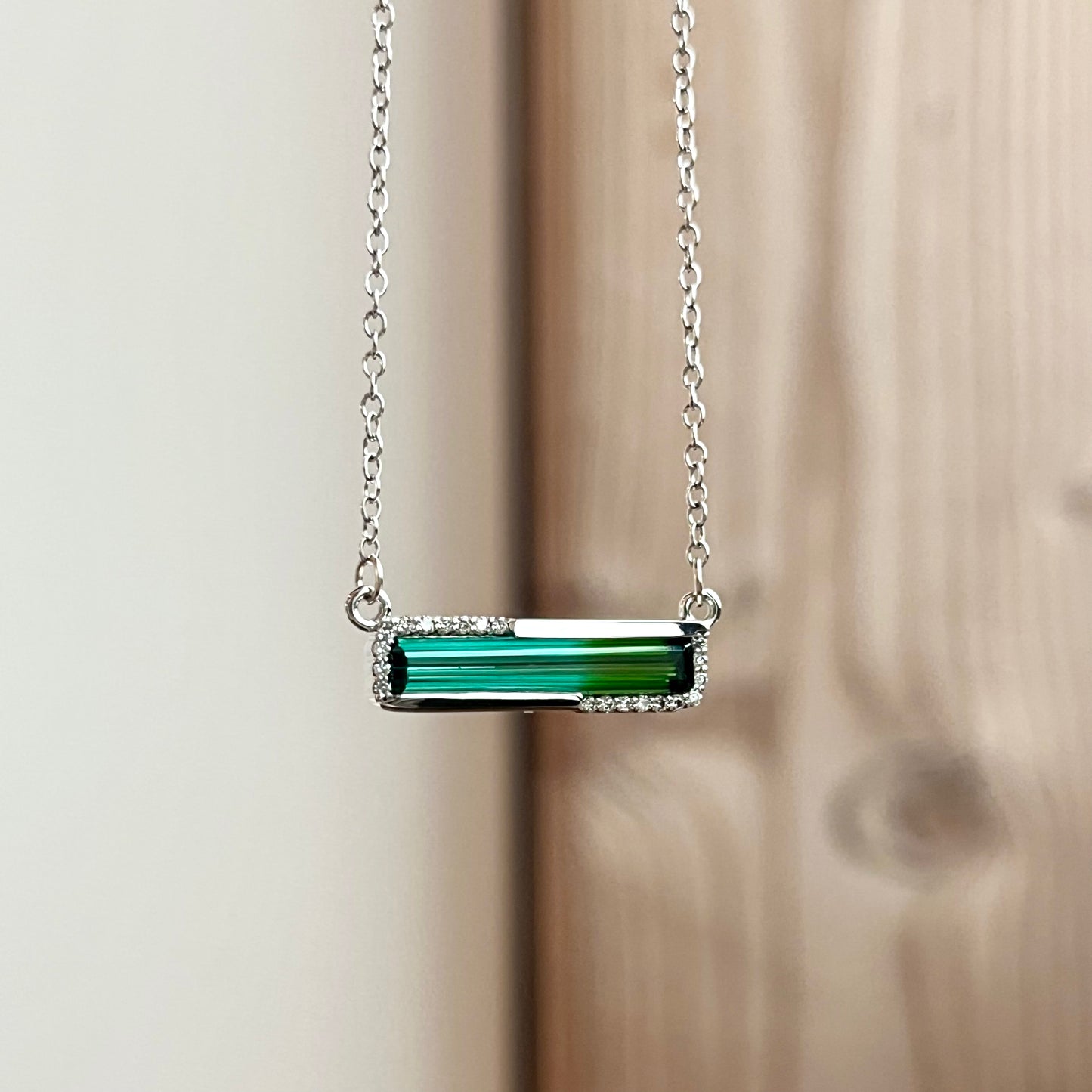 14K White Gold Bi-Color Tourmaline and Diamond Necklace