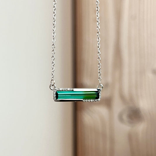 14K White Gold Bi-Color Tourmaline and Diamond Necklace