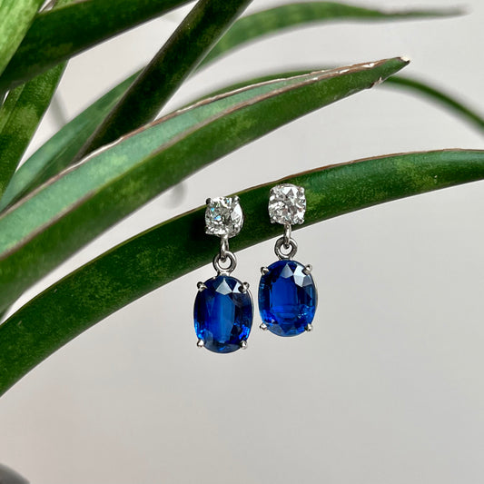 14K White Gold Kyanite and Diamond Dangle Earrings