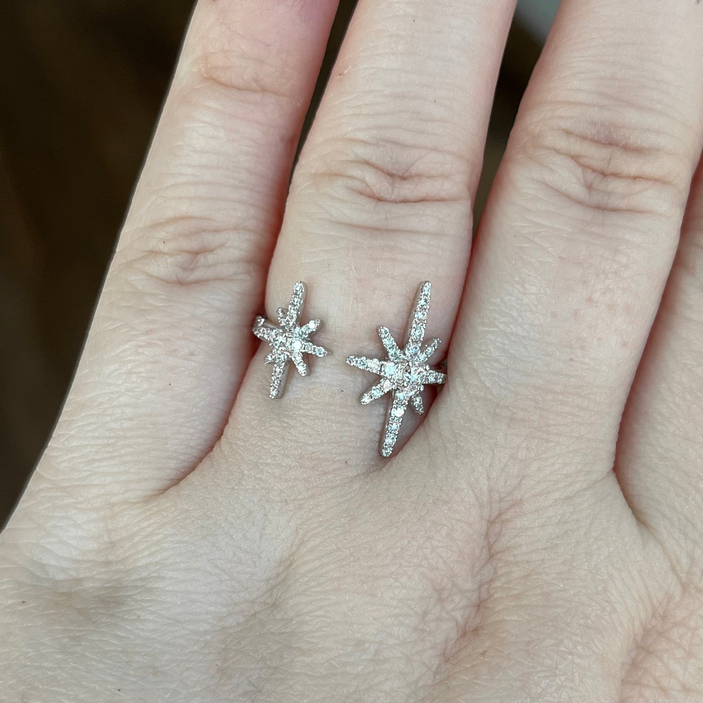 18K White Gold Open Concept Double Celestial Diamond Star Ring 47/100CTW