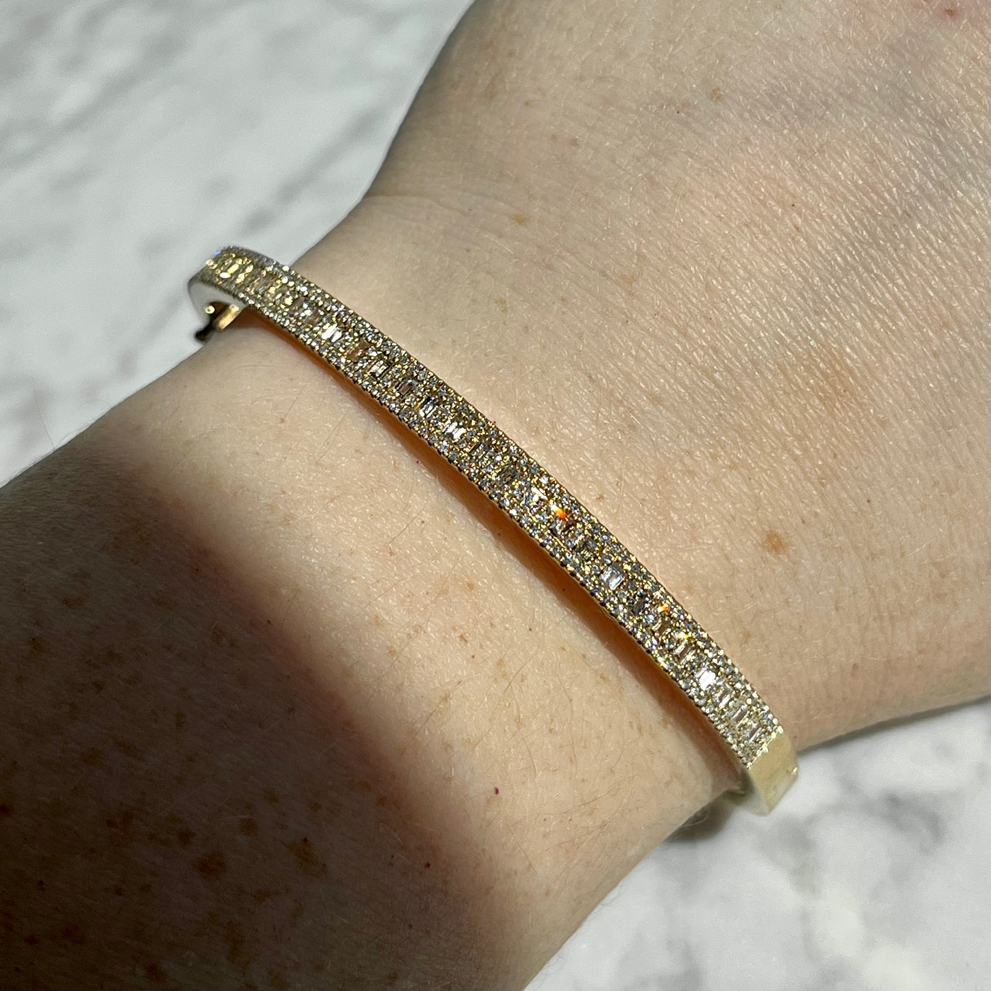 14K Yellow Gold Baguette and Round Diamond Bracelet