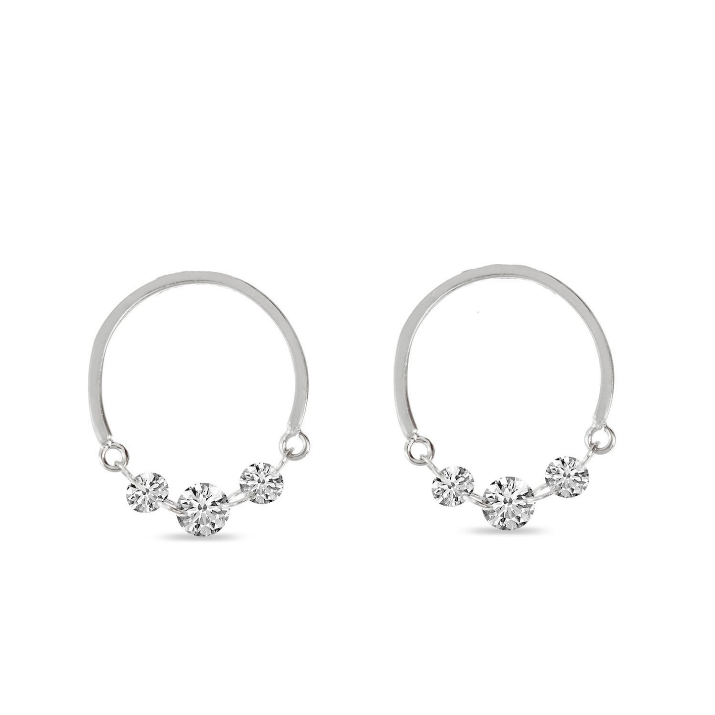 14K Gold Dashing Diamond Half Circle Front Hoop Earrings 36/100CTW