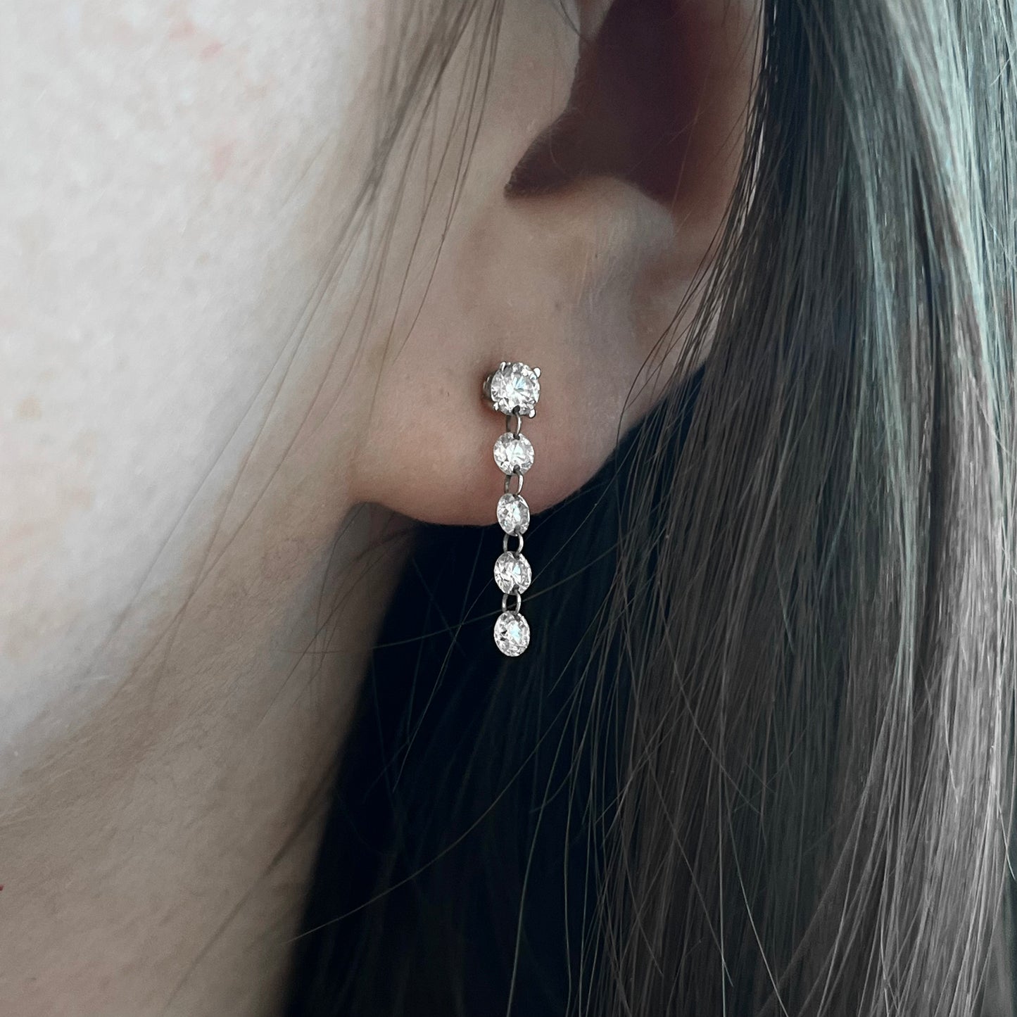 14K White Gold 5-Stone Floating Diamond Dangle Earrings