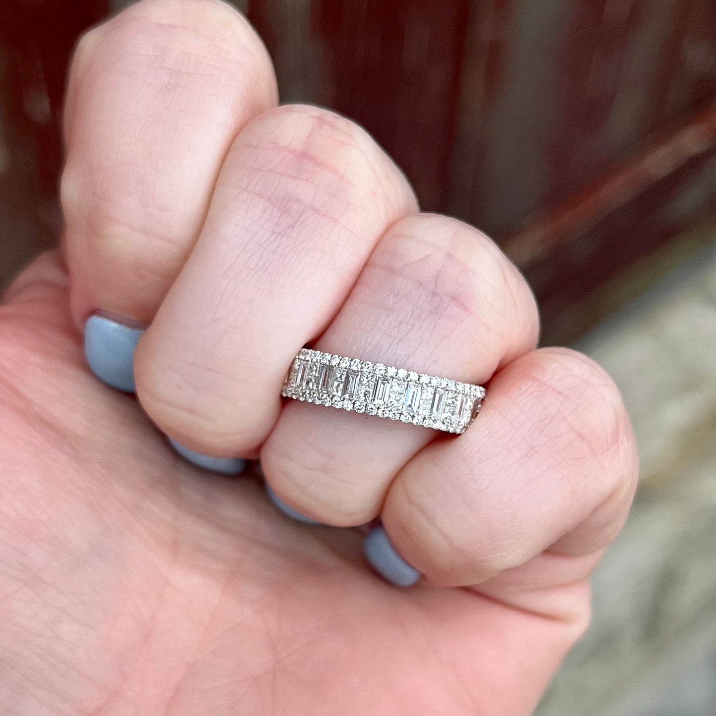 14K White Gold Bagutte Anniversary Ring