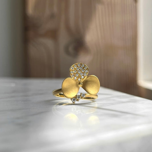 14K Yellow Gold Diamond "Poppy" Flower Ring