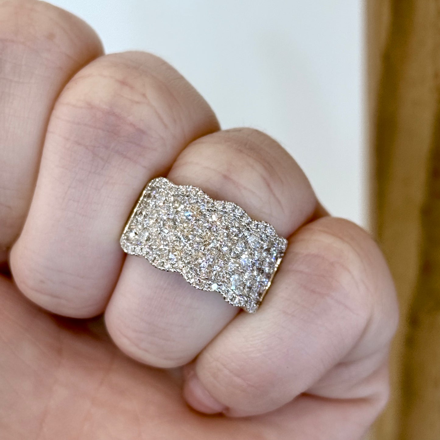 14K White Gold Scalloped Pave Diamond Ring