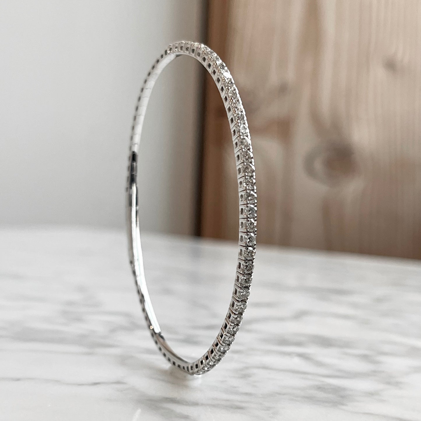 14K White Gold Diamond Flexible Bangle Bracelet 1.48CTW