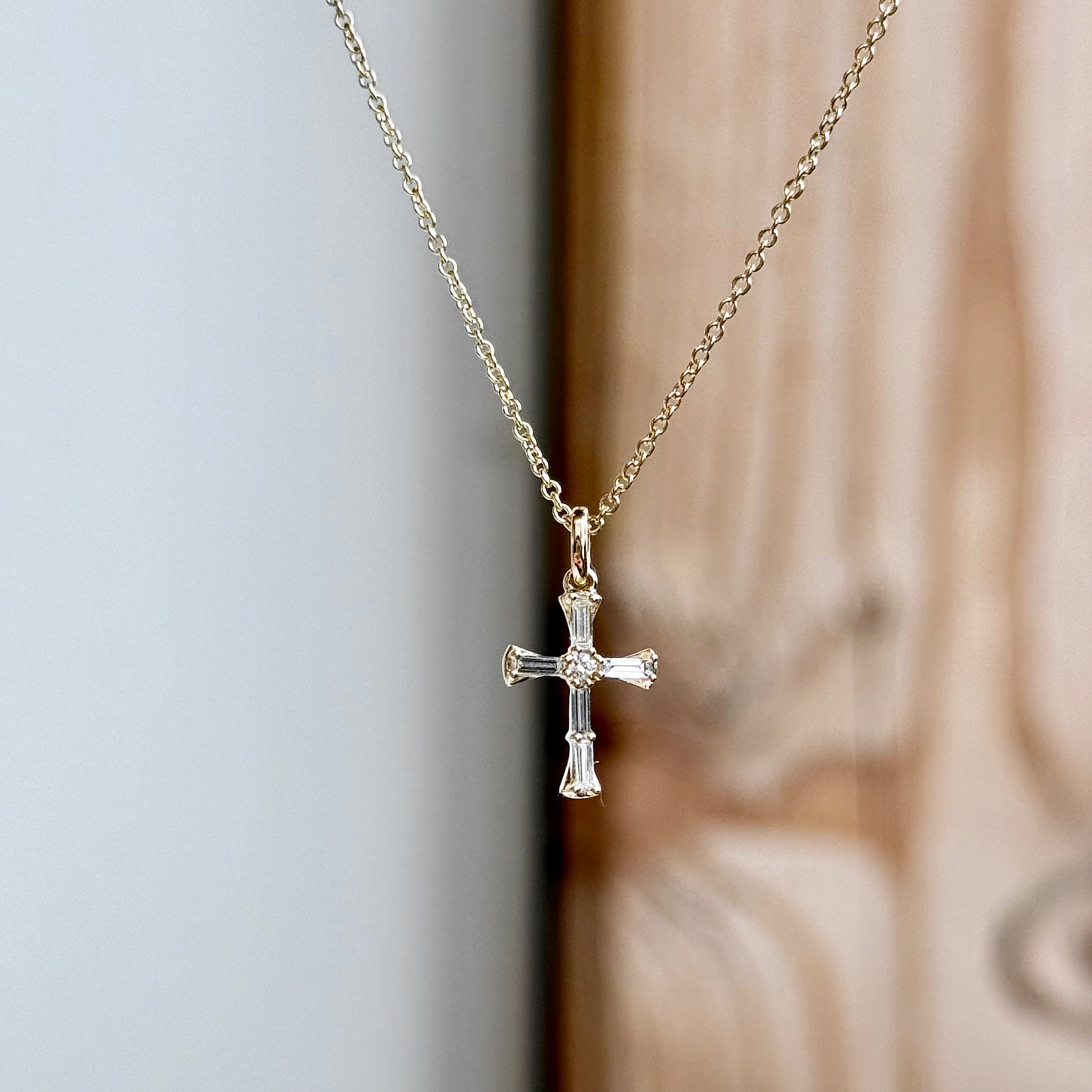 14K Yellow Gold Diamond Cross Necklace
