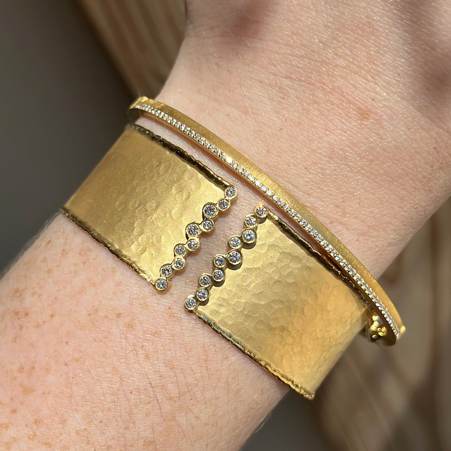 Matte Hammered Diamond Cuff Bracelet 44/100CTW