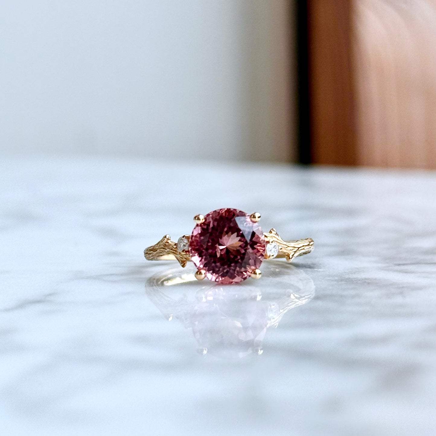 14K Yellow Gold "Branch" Diamond and Tourmaline Ring